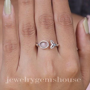 Rose Quartz Ring, 925 Sterling Silver Ring, January Birthstone, Pink Gemstone Ring, Leaf Ring, Handmade Jewellery Personalized Gift for Her