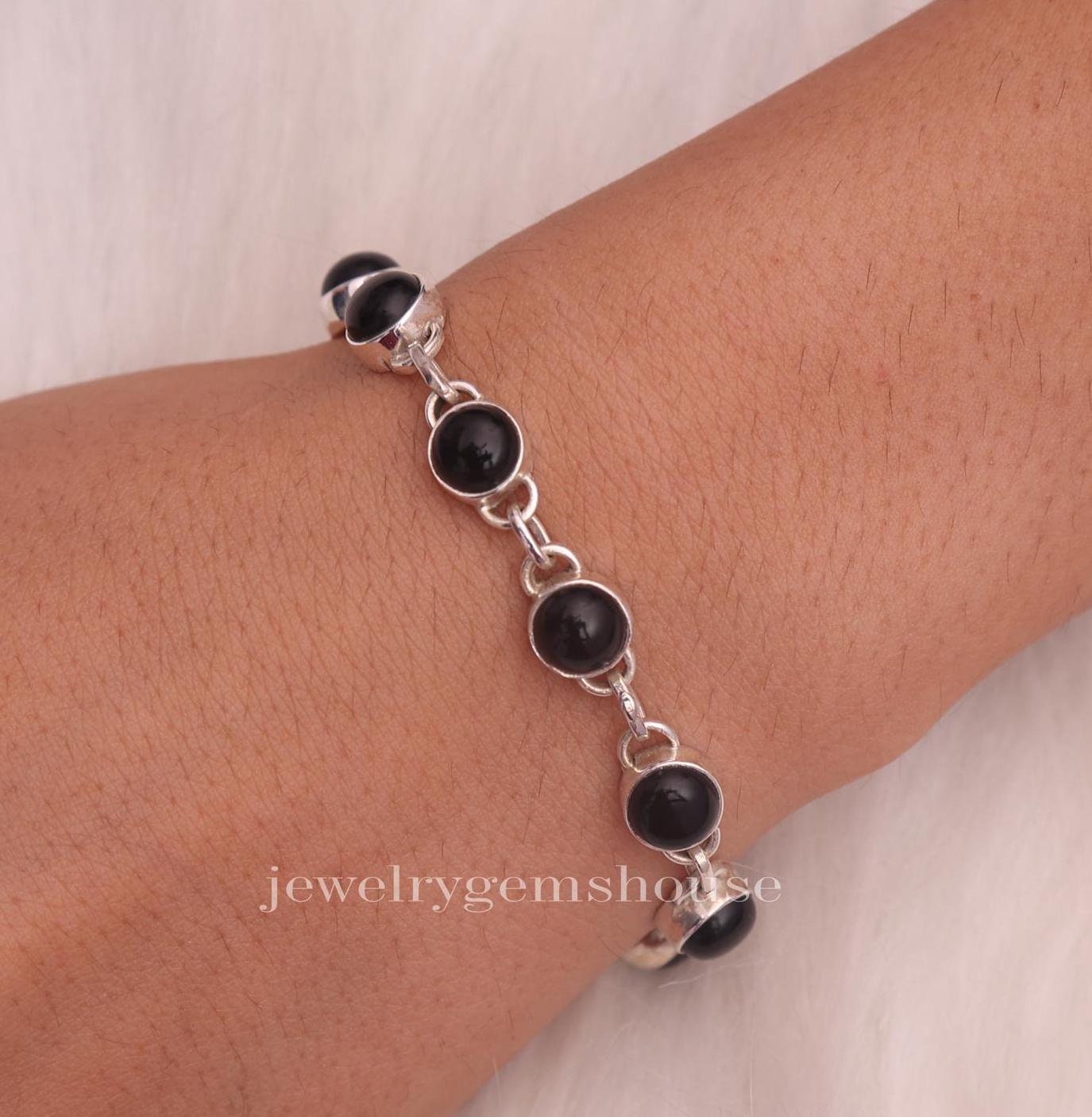 Black Onyx Bracelet, 925 Sterling Silver Bracelet, December