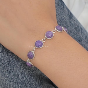Charoite Bracelet, 925 Sterling Silver Bracelet, Handmade Bracelet, Round Stone Bracelet, Statement Jewelry, Adjustable bracelet