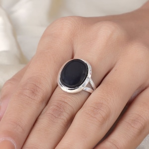 Natural Black Onyx Ring, Sterling Silver Ring, Black Onyx Statement Ring, Oval Cabochon Ring, Ring for Women, Handmade Ring, Big Stone Ring