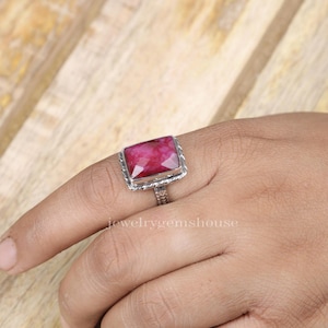 Cut Ruby Ring, 925 Solid Sterling Silver Ring, Handmade Ring, Rectangular Ring, July Birthstone Ring, Gemstone Silver Jewelry, Gift For Her