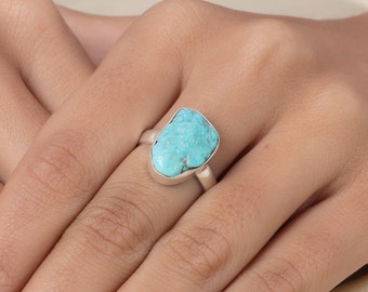 Natural Turquoise Ring, 925 Sterling Silver Ring, Rough Turquoise Ring, Gemstone Ring, Ring for Women, Boho Statement Ring, Gift for Her