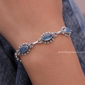 Aquamarine Bracelet, 925 Sterling Silver Bracelet, March Birthstone Bracelet, Handmade Bracelet, Bohemian Jewelry, Wedding Gift For Sister