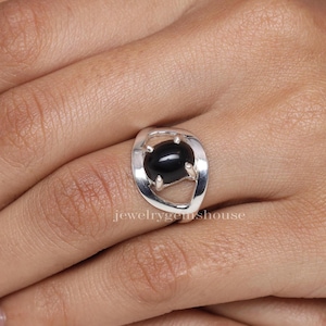 Black Onyx Ring, 925 Solid Sterling Silver Ring, December Birthstone, Oval Gemstone Ring, Handmade Silver Jewelry, Anniversary Gift for Wife