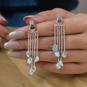 Larimar Earrings, 925 Sterling Silver Earrings, Boho Earrings, Dangle Earrings, Statement Earrings, Gemstone Earrings, Chandelier Earrings