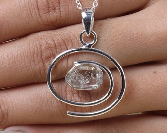 Herkimer Diamond Pendant, 925 Solid Silver Pendant, Rough Gemstone Pendant, Spiral Shape Pendant, Pendant Necklace, Boho Handmade Jewelry