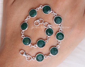 Emerald Bracelet, 925 Sterling Silver Bracelet, Faceted Gemstone Bracelet, May Birthstone Bracelet, Handmade Jewelry, Birthday Gift for Her