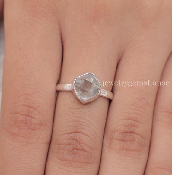 Raw Herkimer Diamond Ring, 925 Sterling Silver Ring, Rough