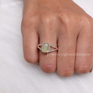 Prehnite Ring, 925 Sterling Silver Ring, Oval Gemstone Ring, Minimalist Jewelry, Bohemian Ring, Handmade Ring, All Ring Size Available