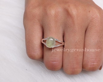 Prehnite Ring, 925 Sterling Silver Ring, Oval Gemstone Ring, Minimalist Jewelry, Bohemian Ring, Handmade Ring, All Ring Size Available