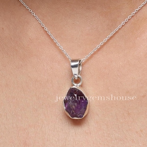 Raw Amethyst Pendant, 925 Sterling Silver Necklace, Handmade Pendant, February Birthstone Necklace, Minimalist Jewelry, Women Silver Pendant