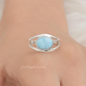 Dominican Larimar Ring, 925 Sterling Silver Ring, Handmade Gemstone Ring, Every Day Ring, Split Band Jewellery, Wedding Gift For Her