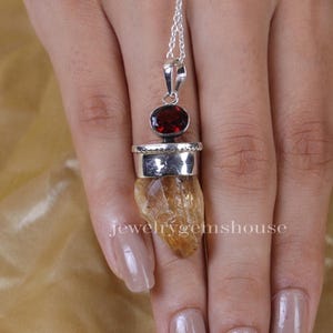 Raw Citrine Pendant, Garnet Pendant, 925 Sterling Silver Pendant, Two Gemstone Pendant, Boho Necklace, Handmade Jewelry, Pendant for Women