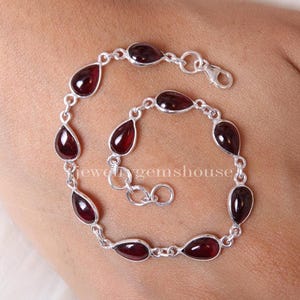 Garnet Gemstone Bracelet, 925 Solid Sterling Silver Bracelet, January Birthstone Bracelet, Minimalist Silver Jewelry, Adjustable Bracelet