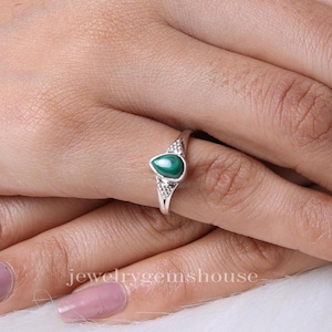 Malachietring, 925 sterlingzilveren ring, edelsteen peerring, geboortesteen april, zilveren sieraden dames, handgemaakte bohoring, cadeau voor haar