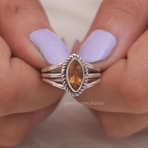 Citrine Ring, 925 Sterling Silver Ring, November Birthstone Ring, Marquise Shaped Ring, Gemstone Ring, Ring for Women, All Size Available