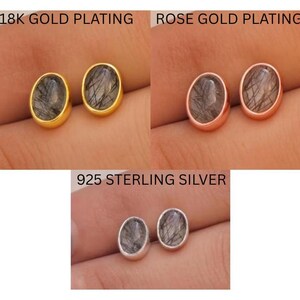 Black Rutile Quartz Stud Earrings,925 Sterling Silver, Handmade Oval Earrings, Gemstone Studs, Minimalist Jewelry, Stone Sourced from Brazil image 3
