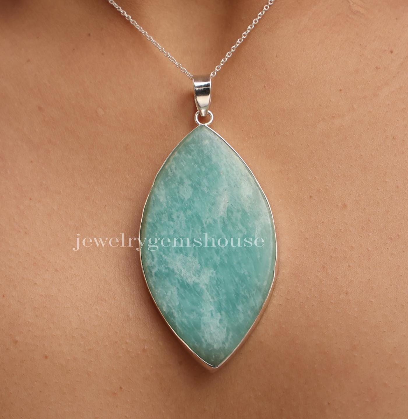 Collana In Argento Sterling Con Ciondolo In Amazzonite Naturale Turchese: Eleganza Artigianale Dal Perù