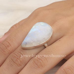 Rainbow Moonstone Ring, 925 Sterling Silver Ring, Gemstone Ring, Solitaire Ring, Bohemian Jewelry, Statement Ring, Anniversary Gift