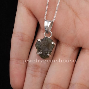 Genuine Certified Moldavite Pendant, 925 Sterling Silver Pendant, Minimalist Women Pendant, Handmade Jewelry,  Boho Pendant, Birthday Gift
