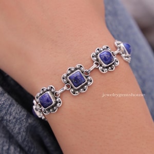 Lapis Lazuli Bracelet, 925 Sterling Silver Bracelet, Squire Gemstone Bracelet, Handmade Silver bracelet, Bohemian Jewelry, Elegant Bracelet