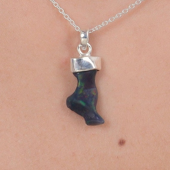 Natural Black Opal Pendant, Rough Opal Pendant, Healing Crystal Pendant, Handmade Pendant, Sterling Silver Pendant, Opal Gemstone Pendant