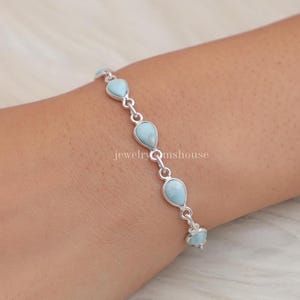 Larimar Bracelet, 925 Sterling Silver Bracelet, Blue Bracelet, Handmade Bracelet, Larimar Jewelry, Natural Gemstone Bracelet, Gift for Her