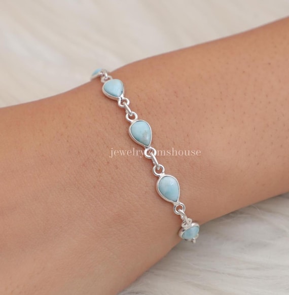 ラリマーブレスレット、925スターリングシルバーブレスレット、ブルー