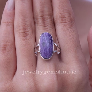 Charoite Ring, 925 Sterling Silver Ring, Oval Shaped Ring, Gemstone Ring, Cabochon Jewelry, Handmade Ring, Women Silver Ring, Gift For Her
