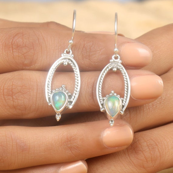 Exquisite Native American Navajo Synth. Opal Sterling Silver Earrings Exquisite Native American Navajo Synth. Opal Sterling Silver Earrings