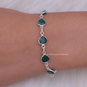 Cut Emerald Bracelet, 925 Sterling Silver Bracelet, Teardrop Gemstone Bracelet, Bracelet for Women, Handmade Jewelry, Women Silver Bracelet