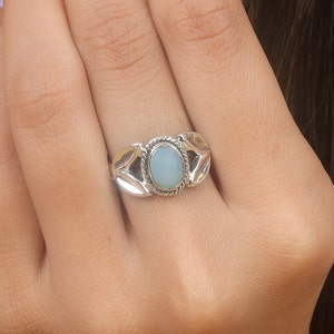 Aqua Chalcedony Ring, Sterling Silver Ring, Oval Ring, Boho Ring, Adjustable Ring, Handmade Ring, Gemstone Ring, Women Ring, Vintage Ring