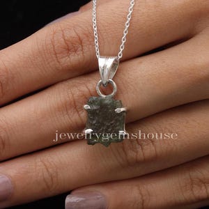 Genuine Certified Moldavite Pendant, 925 Sterling Silver Pendant, Rough Gemstone Pendant, Women Silver Jewelry, Handmade Necklace
