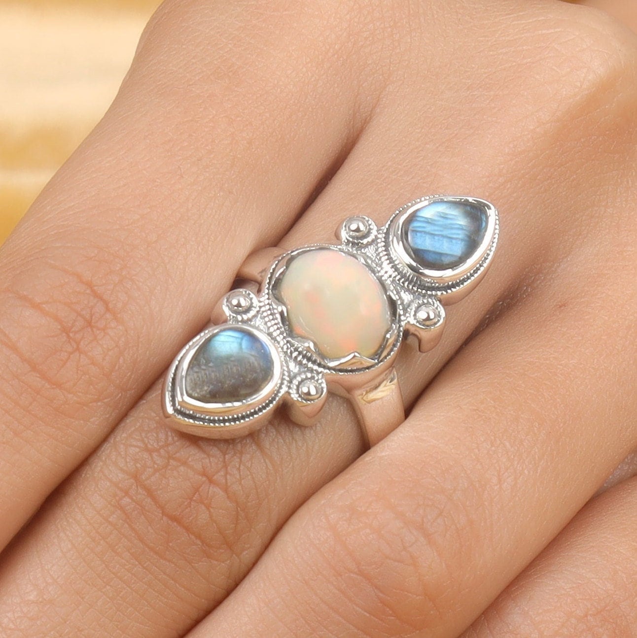 925スターリングシルバーリング、エチオピアンオパールリング