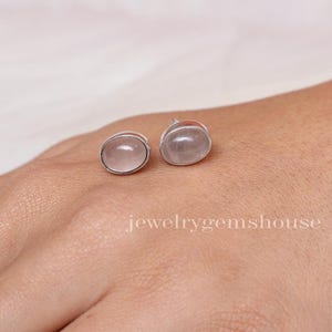 Natural Rose Quartz Stud, 925 Sterling Silver, January Birthstone Studs, Handmade Dainty Studs, Handmade Jewelry, Stone Sourced from Brazil