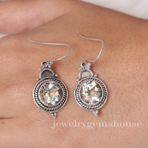 Green Amethyst Earrings, 925 Solid Sterling Silver Earrings, February Birthstone Earrings, Cut Gemstone Earrings, Dangle Silver Earrings