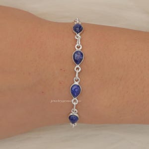 Lapis Lazuli Bracelet, 925 Sterling Silver Bracelet, Pear Gemstone Bracelet, Minimalist Jewelry, Handmade Bracelet, Birthday Gift for Sister