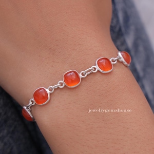 Natural Carnelian Bracelet, 925 Sterling Silver Bracelet, Handmade Bracelet, Women Silver Jewelry, Elegant Bracelet, Adjustable Bracelet