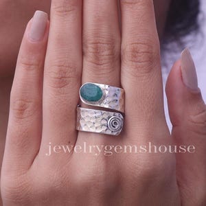 Emerald Ring, 925 Sterling Silver Ring, May Birthstone Ring, Gemstone Ring, Statement Silver Ring, Boho Handmade Ring, Wedding Gift for Her