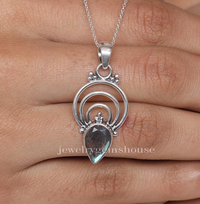 Sterling Silver Golden Labradorite Circle Pendant main image 1