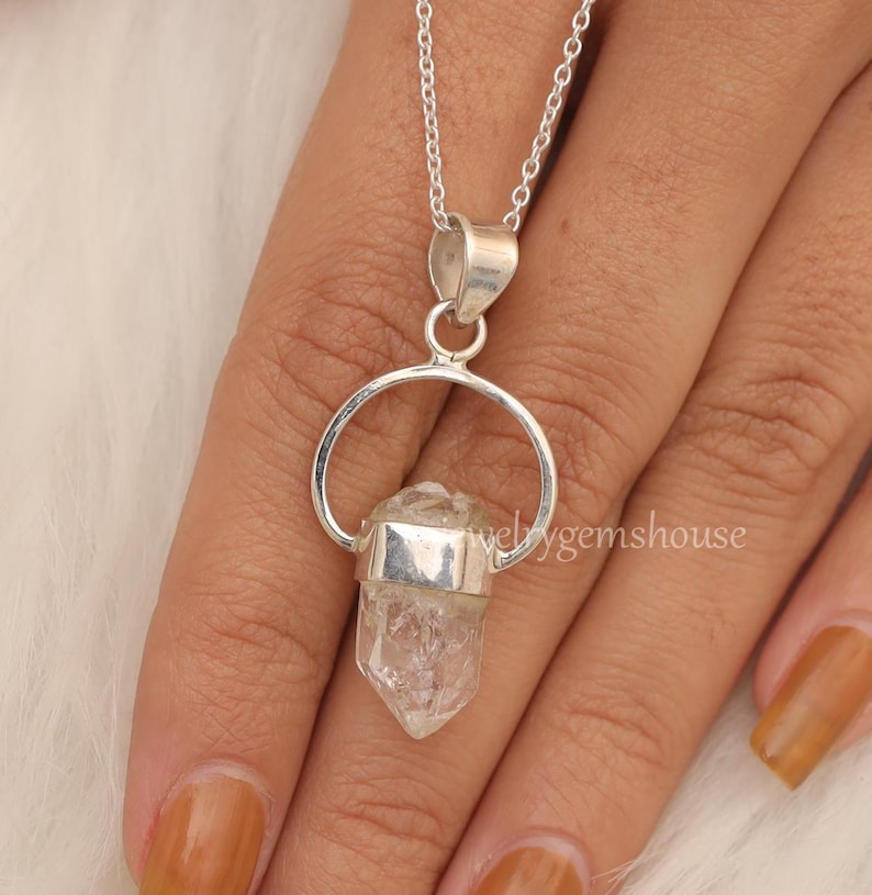 Raw Herkimer Diamond Pendant, 925 Silver Pendant, Heling Crystal Pendant, Halloween Jewelry, Elegant Pendant, Hippie Pendant, Gift For Her image 3