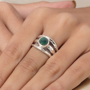Malachite Gemstone Ring, Natural Malachite Ring, Sterling Silver Ring, Boho Ring, Handmade Malachite Ring, Statement Ring, Bohemian Jewelry