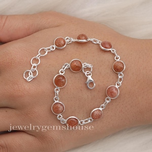 Natural Sunstone Bracelet, 925 Sterling Silver Bracelet, Healing Crystal Bracelet, Women Silver Jewelry, Handmade Bracelet, Anniversary Gift