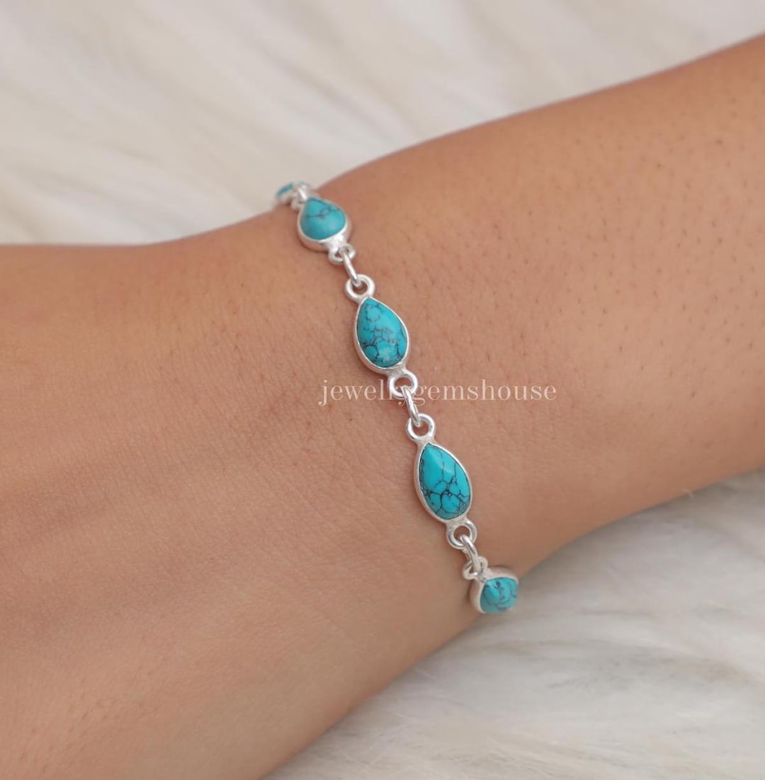 Natural Turquoise Bracelet, 925 Sterling Silver Bracelet, Gemstone