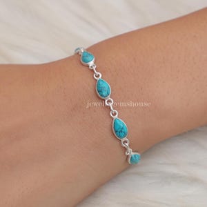 Natural Turquoise Bracelet, 925 Sterling Silver Bracelet, Gemstone Bracelet, Boho Handmade Jewelry, Bracelet for Women, Adjustable Bracelet