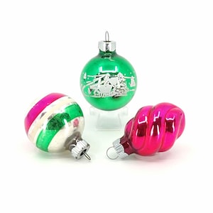 Vintage Shiny Brite Christmas Ornaments: 1950s Mercury Glass, Cabin Stencil