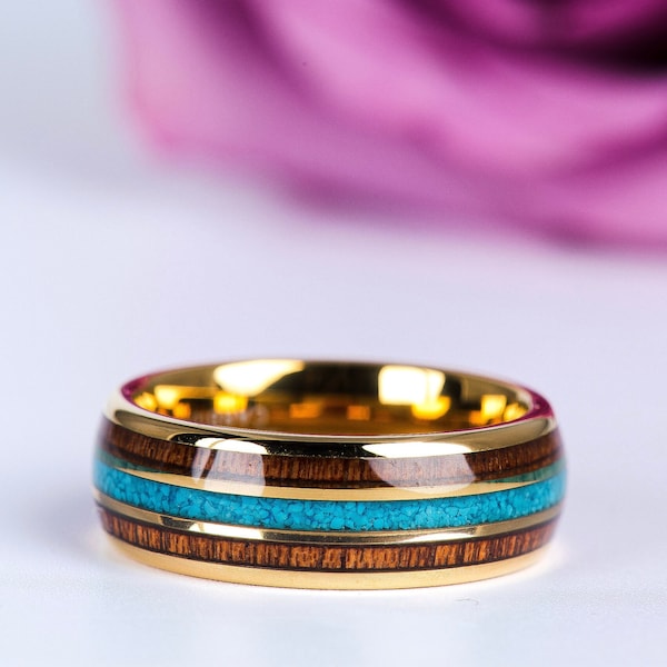 Mens Turquoise Gold Wedding Band Etsy