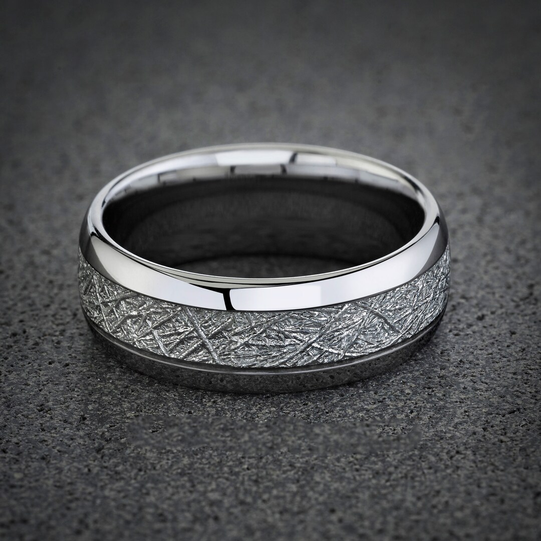 Meteorite Wedding Band, Mens Tungsten Ring With Meteorite Inlay ...