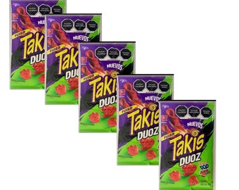 Takis Duoz Fuego Mexican chips & Popcorn BARCEL, 5 Bags (65 G EACH)
