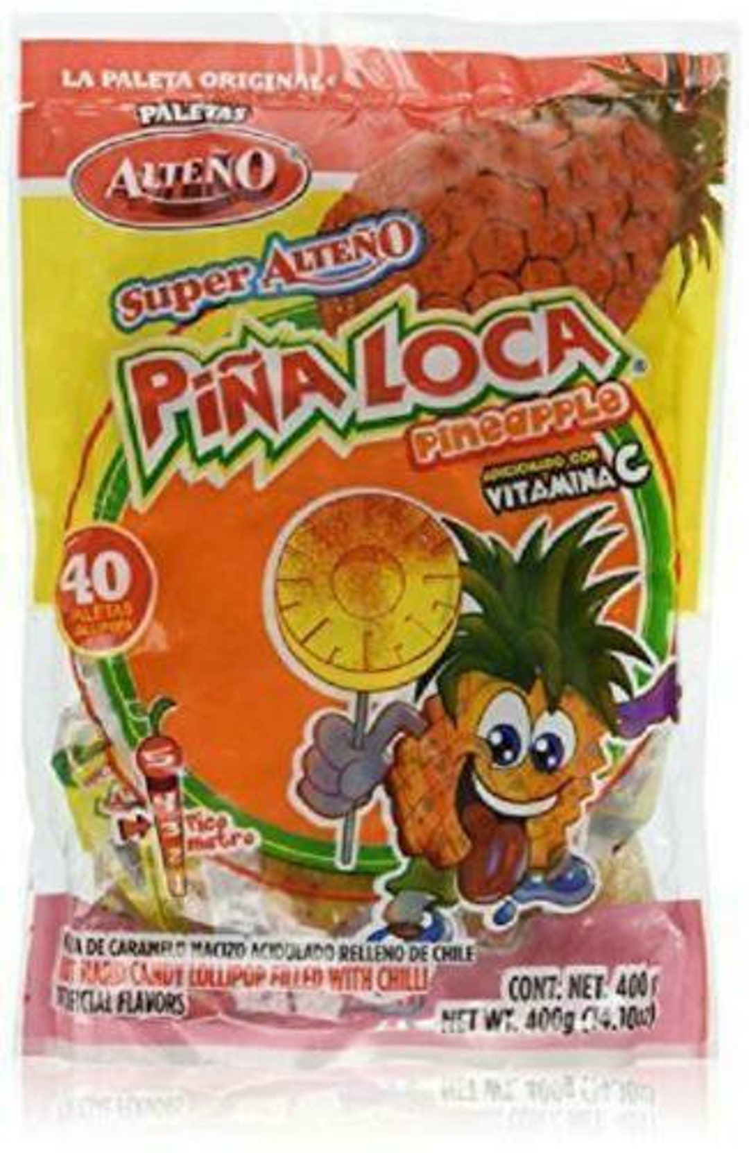 Super Pina Loca Pineapple With Chili Lollipop Alteno, 1 Bags 40 Pieces